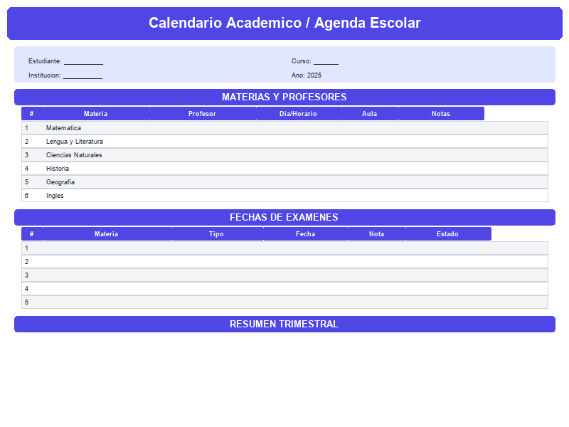 Calendario Academico / Agenda Escolar