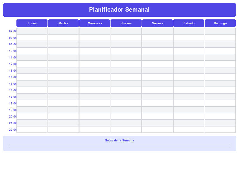 Planificador Semanal con Franjas Horarias