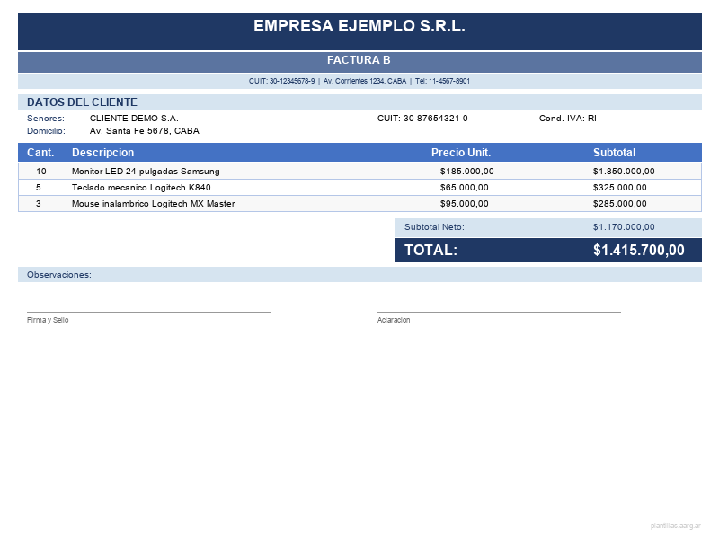 Factura B - Consumidor Final